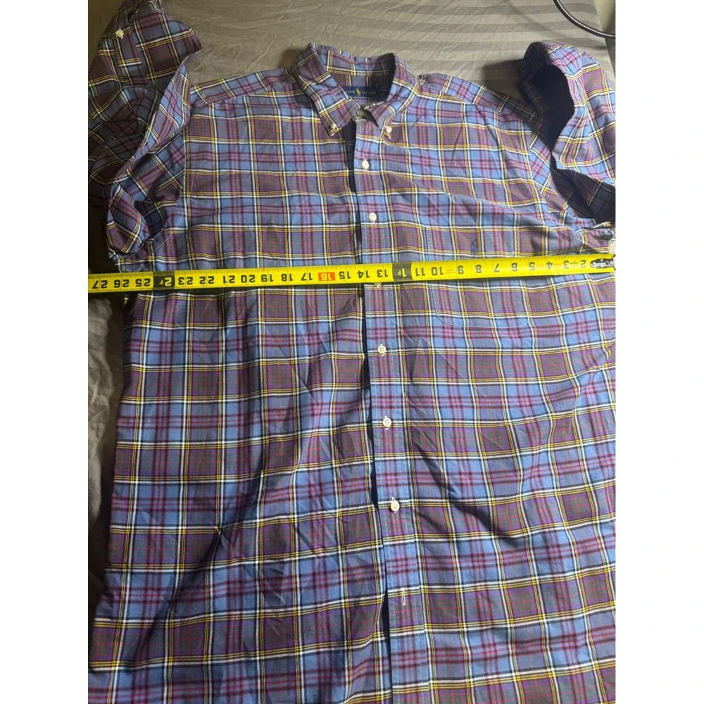 Ralph Lauren Mens XLT Blue Plaid‎ Long Sleeve Button Down Shirt Tall Pony Logo